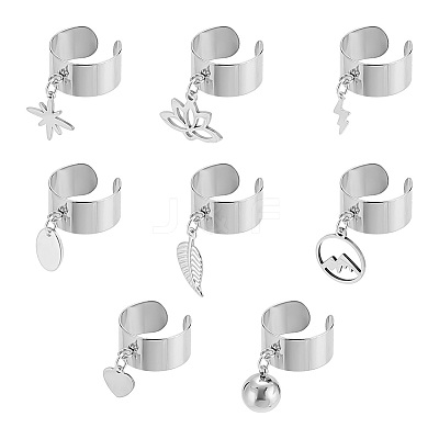 8Pcs 304 Stainless Steel Cuff Rings RJEW-UN00038-1