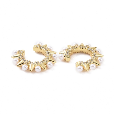 ABS Plastic Imitation Pearl Beaded Cuff Earrings EJEW-F303-02G-1