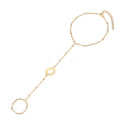 304 Stainless Steel Sun Link Chain Ring Bracelets for Women BJEW-TAC0055-1