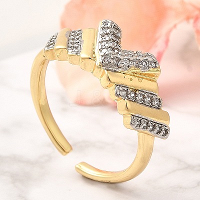 Brass Micro Pave Clear Cubic Zirconia Cuff Rings RJEW-U035-08GP-1