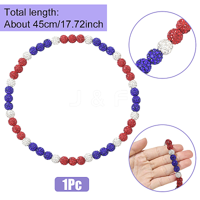 1Pc Polymer Clay Rhinestone Round Beaded Stretch Necklaces NJEW-SP0001-14C-1