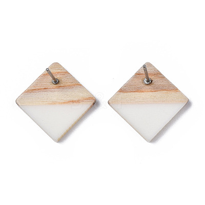 Resin & Wood Stud Earrings EJEW-N017-005A-1