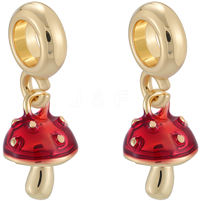 8Pcs Brass Red Enamel Vegetable European Dangle Charms OPDL-BBC0001-03G-02-1