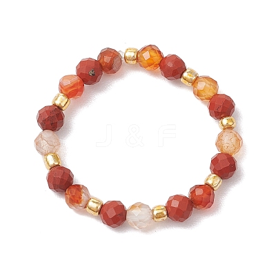 Natural Carnelian Beaded Stretch Rings RJEW-JR00867-02-1