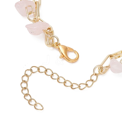 Natural Gemstone Chip Beads & Brass Paperclip Chain Multi-strand Bracelets for Women BJEW-JB12890-1