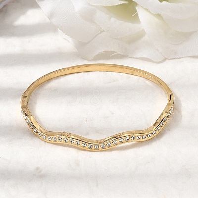 304 Stainless Steel Rhinestone Hinged Bangles for Women BJEW-B168-11G-1