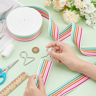 10 Yards Polycotton Striped Ribbon OCOR-WH0003-023-1