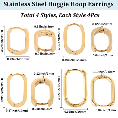 8 Pairs 4 Styles 304 Stainless Steel Huggie Hoop Earrings EJEW-SC0001-76G-1