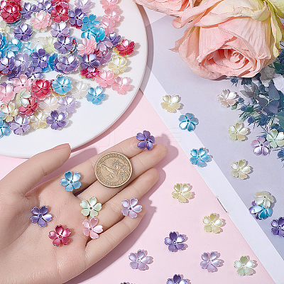 200Pcs Spray Paint ABS Plastic Imitation Pearl Bead Caps OACR-SP0002-15-1