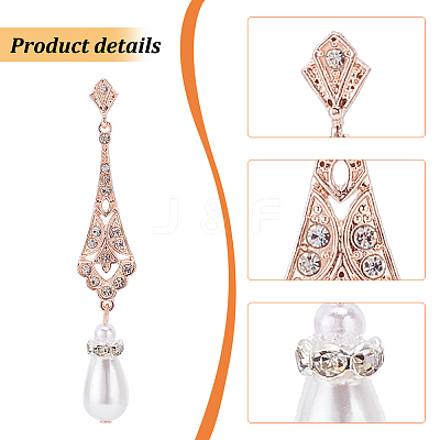 2 Pairs 2 Colors Plastic Pearl Dangle Stud Earrings with Rhinestone EJEW-AN0004-19-1