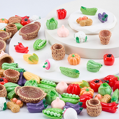 72Pcs 18 Styles Resin Basket & Food Miniature Ornaments AJEW-WR0003-67-1
