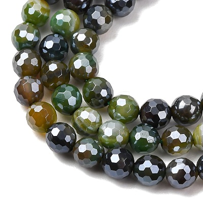 Electroplated Natural Agate Beads Strands G-B191-A07-6mm-19-1