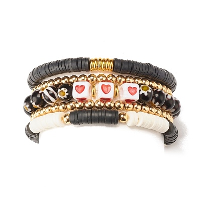 5Pcs 5 Style Polymer Clay Heishi Beaded Stretch Bracelets Set BJEW-JB07532-01-1