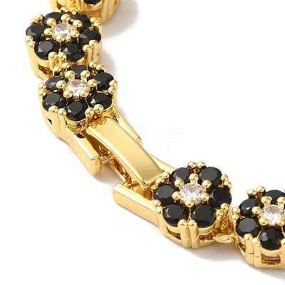 Rack Plating Brass Pave Cubic Zirconia Flower Link Chain Bracelets for Women BJEW-A018-03G-04-1