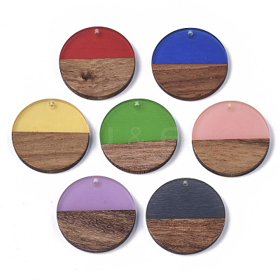 Transparent Resin & Walnut Wood Pendants RESI-S358-02B-H-M-1