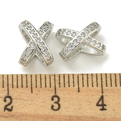 Letter X Rack Plating Brass Micro Pave Cubic Zirconia European Beads KK-K386-15P-1