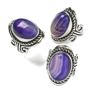 Natural Banded Agate Adjustable Rings RJEW-I108-01AS-16-1