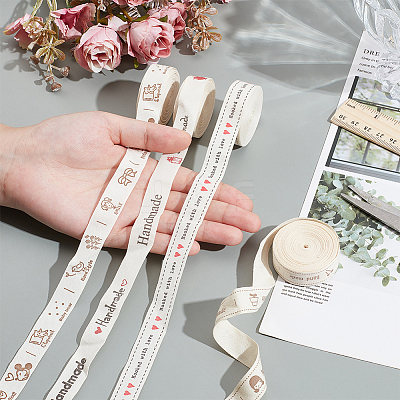 4 Rolls 4 Styles Cotton Handmade Printed Ribbon OCOR-NB0002-08-1