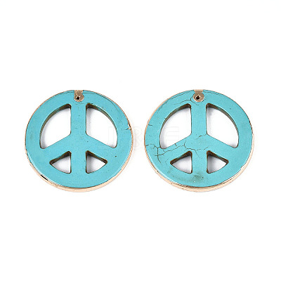 Dyed Synthetic Turquoise Peace Sign Big Pendants TURQ-T004-31B-1
