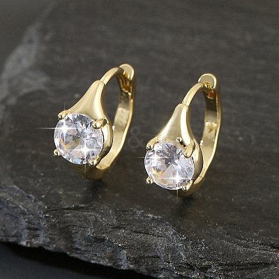 Brass Pave Clear Cubic Zirconia Hoop Earrings WGEEE3C-01-1