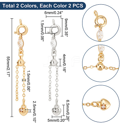 4Pcs 2 Colors Alloy & Brass Chain Extender with Cubic Zirconia FIND-PH0017-99-1
