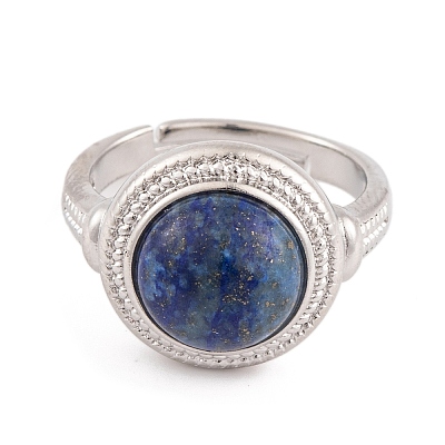 Natural Lapis Lazuli Round Adjustable Rings RJEW-K271-04P-11-1