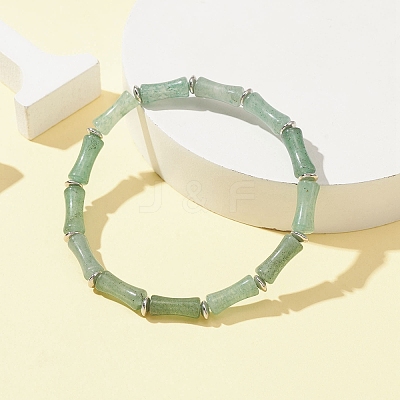 Natural Green Aventurine Bamboo Beaded Stretch Bracelets BJEW-TA00300-1