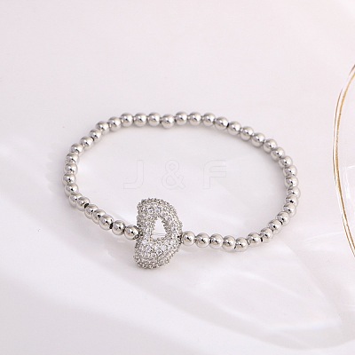 Brass Micro Pave Clear Cubic Zirconia Beaded Stretch Bracelets for Women FS-WG5260F-04-1