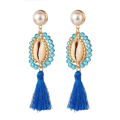Beads Wire Wrap Long Dangle Stud Earring EJEW-TA00039-02-1