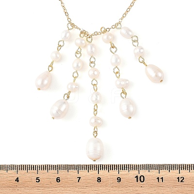 Brass Natural Pearl Rice Beads Tassel Pendant Necklaces NJEW-TA00254-1