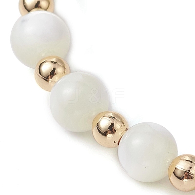 Round Natural Sea Shell Beaded Stretch Bracelets with Brass Beads for Women Men BJEW-JB10278-1