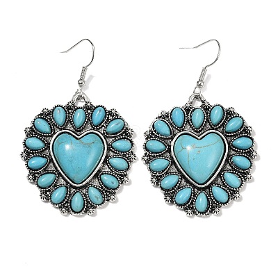 Alloy Synthetic Turquoise Dangle Earrings for Women EJEW-U053-11AS-1