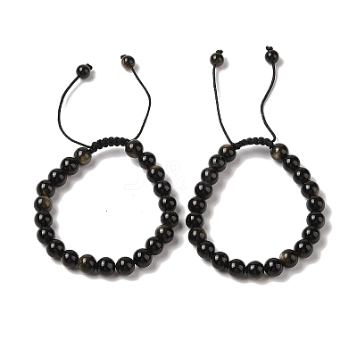 8mm Round Natural Golden Sheen Obsidian Braided Bead Bracelets BJEW-C067-01B-22-1