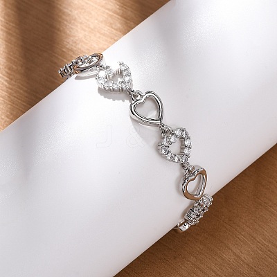 Brass Micro Pave Clear Cubic Zirconia Link Bracelets for Women BJEW-D342-03P-1