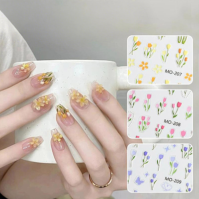 6 Sheets 6 Styles Tulip Pattern Self Adhesive PET Nail Art Stickers Decals MRMJ-SP0001-20-1