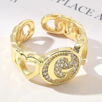 Brass Micro Pave Clear Cubic Zirconia Open Cuff Rings for Women RJEW-K289-02G-G-1