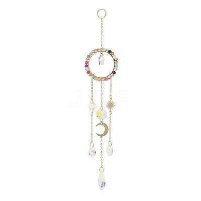 Natural Agate Woven Net/Web with Feather Window Hanging Suncatchers HJEW-JM00852-04-1