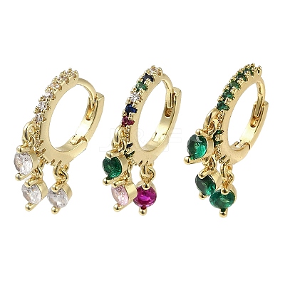 Rack Plating Brass Pave Cubic Zirconia Dangle Huggie Hoop Earrings for Women EJEW-C097-18G-1
