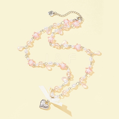 Alloy Heart with Word Pendant Necklace NJEW-FZ00004-14-1