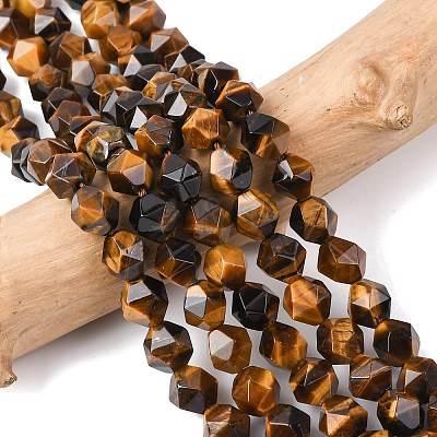 Faceted Natural Tiger Eye Beads Strands G-K066-01-8mm-01-1
