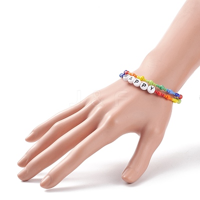 Colorful Acrylic Word & Glass Seed Beaded Wrap Bangle BJEW-JB08561-1