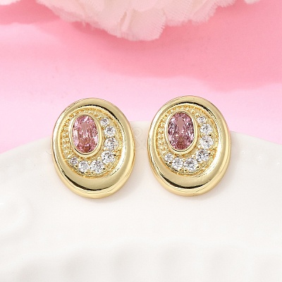 Brass Micro Pave Cubic Zirconia Stud Earrings EJEW-G471-13G-1