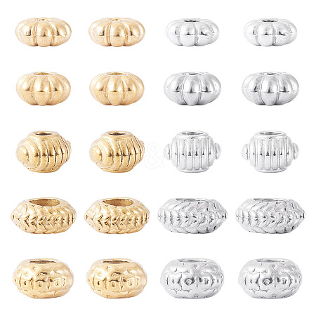 20Pcs 10 Styles 304 Stainless Steel Corrugated Beads STAS-TA0003-14-1
