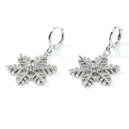 Chic Brass Pave Clear Cubic Zirconia Snowflake Hoop Earrings PM0148-2-1