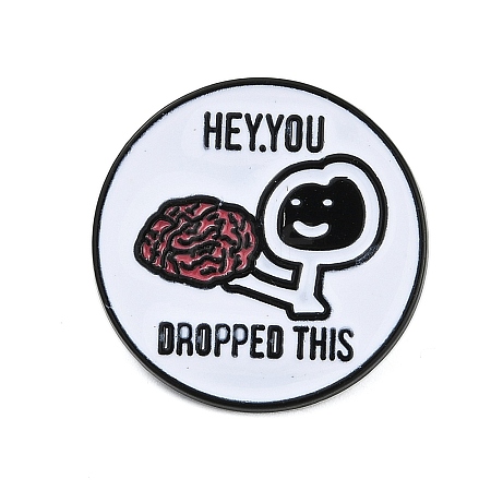 Flat Round with Brain & Word Enamel Pins JEWB-Q014-13B-1