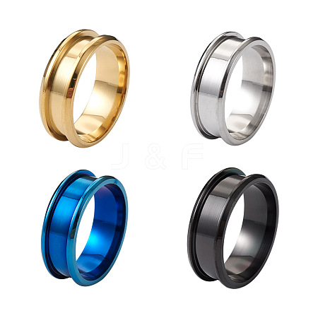 4 Colors Stainless Steel Grooved Finger Ring Settings STAS-TA0001-26D-1