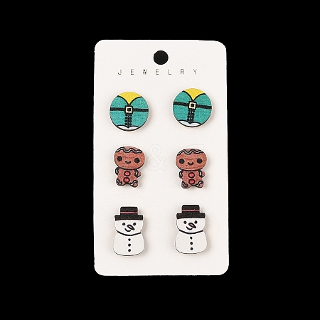 Christmas Theme Wood Stud Earrings EJEW-U016-06P-01-1