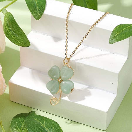 Natural Green Aventurine Shamrock Pendant Shamrock Necklaces NJEW-JN05102-01-1