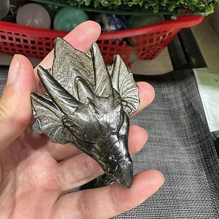 Natural Golden Sheen Obsidian Carved Dragon Figurines PW-WG46613-01-1