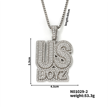 Hip-hop style Street Dance Alloy Crystal Rhinestone Alphabet US BOYZ Pendant Necklaces RC6979-2-1